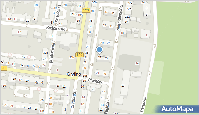 Gryfino, Niepodległości, 25, mapa Gryfino