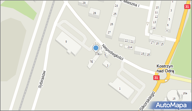Kostrzyn nad Odrą, Niepodległości, 7c, mapa Kostrzyn nad Odrą