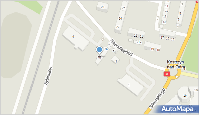 Kostrzyn nad Odrą, Niepodległości, 7E, mapa Kostrzyn nad Odrą