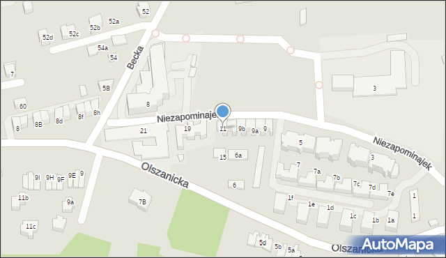 Kraków, Niezapominajek, 11, mapa Krakowa