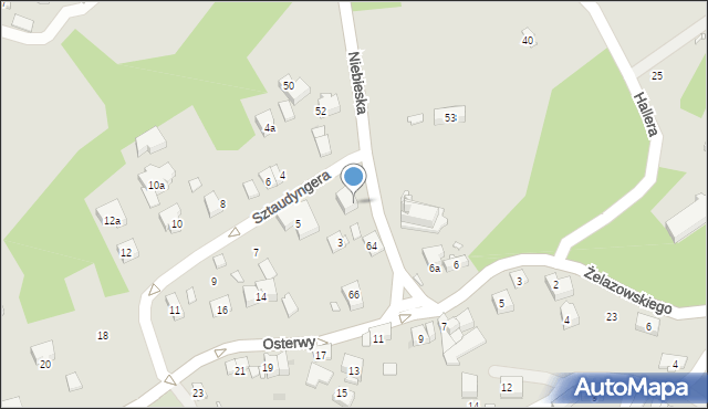 Kraków, Niebieska, 64a, mapa Krakowa