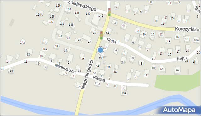 Krosno, Niepodległości, 60, mapa Krosna