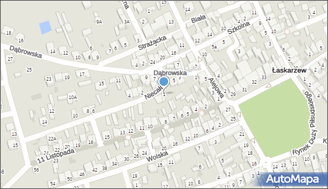 Łaskarzew, Niecała, 1, mapa Łaskarzew