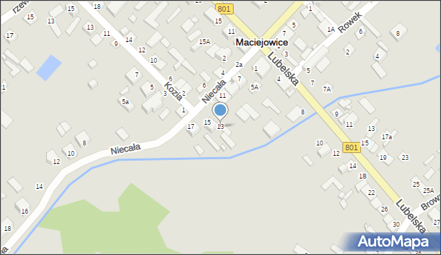 Maciejowice, Niecała, 13, mapa Maciejowice