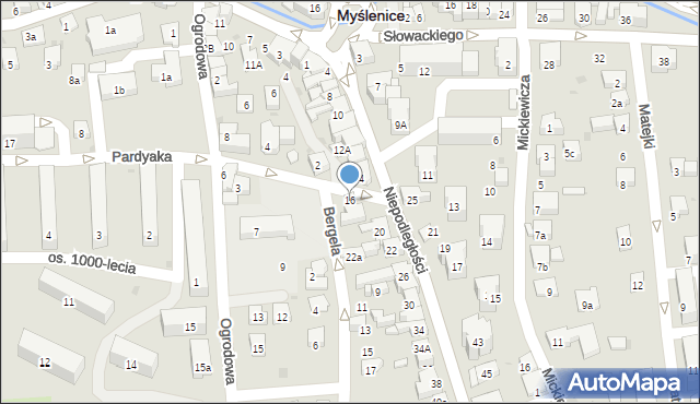 Myślenice, Niepodległości, 16, mapa Myślenice