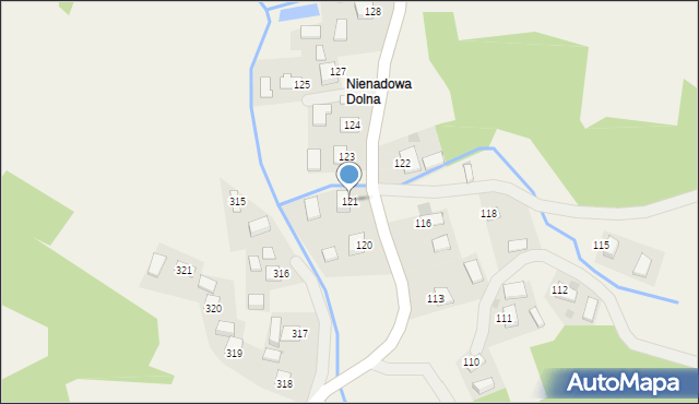 Nienadowa, Nienadowa, 121, mapa Nienadowa