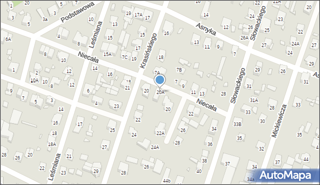 Piastów, Niecała, 20A, mapa Piastów