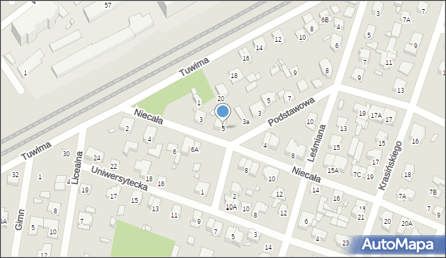 Piastów, Niecała, 5, mapa Piastów
