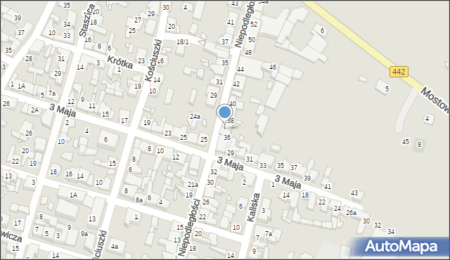 Pyzdry, Niepodległości, 36a, mapa Pyzdry