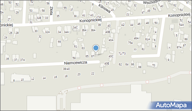 Radom, Niemcewicza Juliana Ursyna, 67A, mapa Radomia