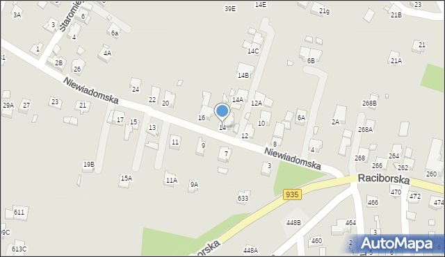 Rybnik, Niewiadomska, 14, mapa Rybnika