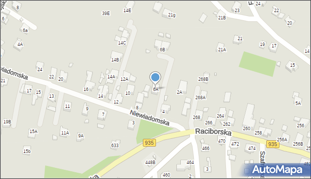 Rybnik, Niewiadomska, 6A, mapa Rybnika