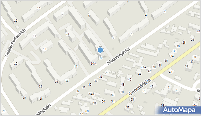 Siedlce, Niepodległości, 10, mapa Siedlce
