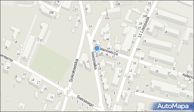 Siedlce, Niedziałka Jana, ks., 22, mapa Siedlce
