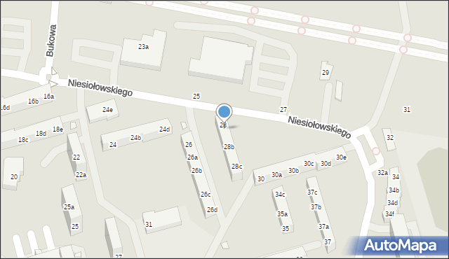 Toruń, Niesiołowskiego Tymona, 28a, mapa Torunia