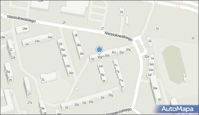 Toruń, Niesiołowskiego Tymona, 30a, mapa Torunia