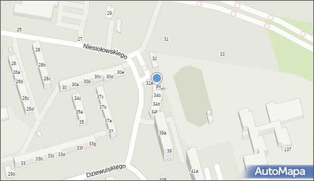 Toruń, Niesiołowskiego Tymona, 34a, mapa Torunia