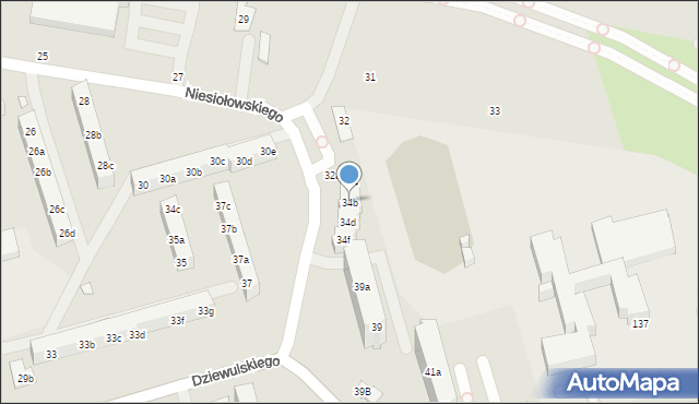 Toruń, Niesiołowskiego Tymona, 34b, mapa Torunia