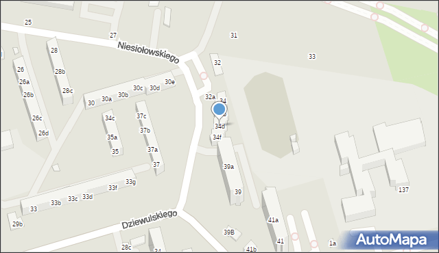 Toruń, Niesiołowskiego Tymona, 34d, mapa Torunia