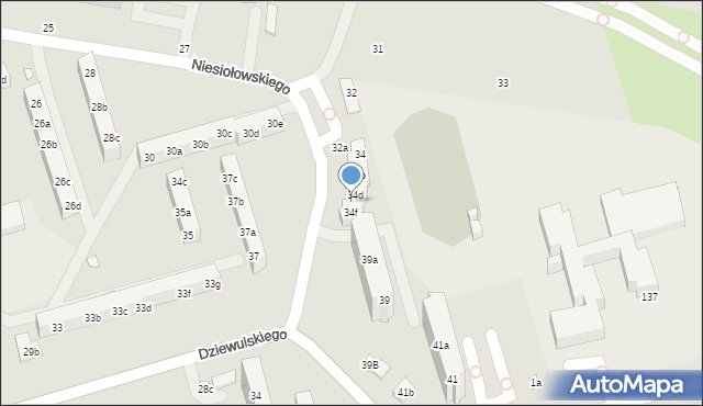 Toruń, Niesiołowskiego Tymona, 34e, mapa Torunia