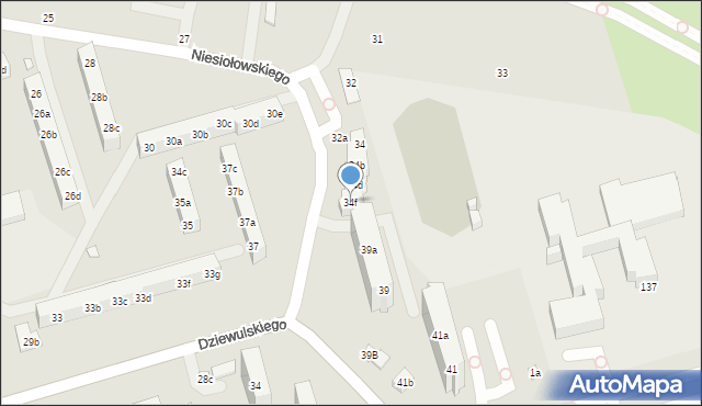 Toruń, Niesiołowskiego Tymona, 34f, mapa Torunia