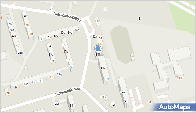 Toruń, Niesiołowskiego Tymona, 34g, mapa Torunia
