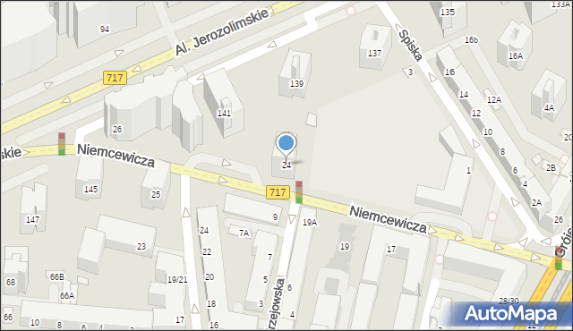 Warszawa, Niemcewicza Juliana Ursyna, 24, mapa Warszawy