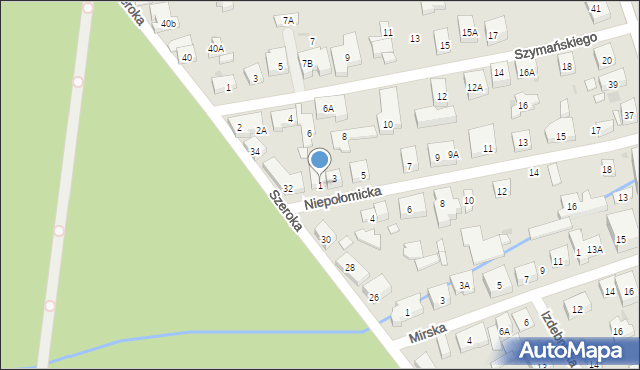 Warszawa, Niepołomicka, 1, mapa Warszawy