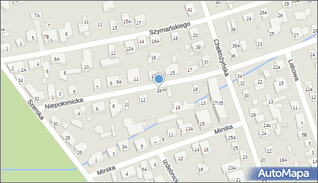 Warszawa, Niepołomicka, 14, mapa Warszawy