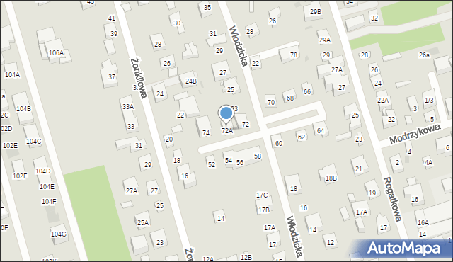 Warszawa, Niebieska, 72A, mapa Warszawy