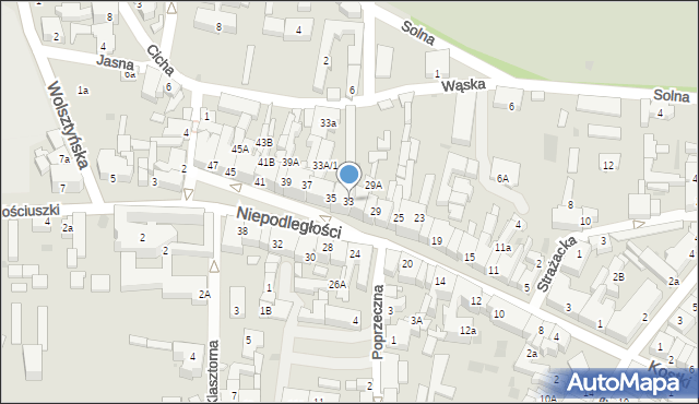 Wschowa, Niepodległości, 33, mapa Wschowa