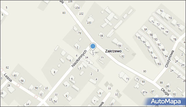 Zakrzewo, Niezłomnych, 1, mapa Zakrzewo