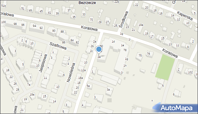 Bezrzecze, Nowowiejska, 1a, mapa Bezrzecze