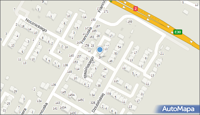 Biała Podlaska, Nocznickiego Tomasza, 1b, mapa Białej Podlaskiej