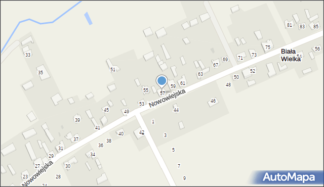 Biała Wielka, Nowowiejska, 57, mapa Biała Wielka