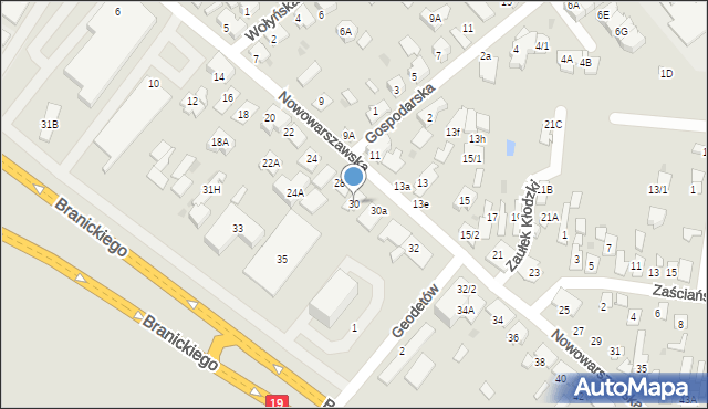 Białystok, Nowowarszawska, 30, mapa Białegostoku