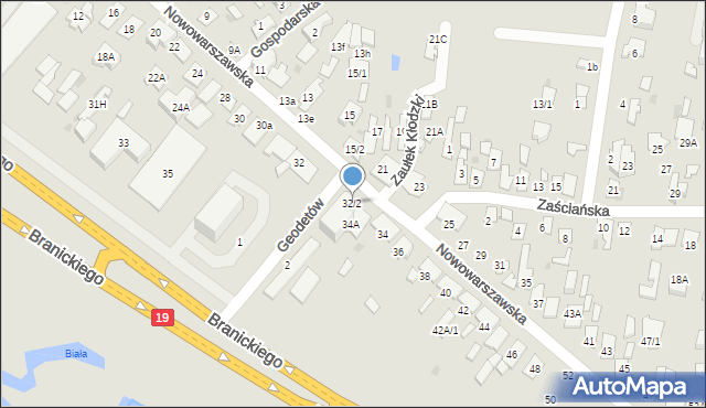Białystok, Nowowarszawska, 32/2, mapa Białegostoku