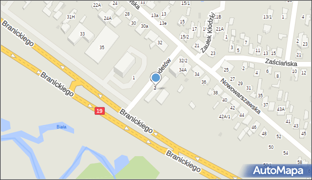 Białystok, Nowowarszawska, 32B, mapa Białegostoku