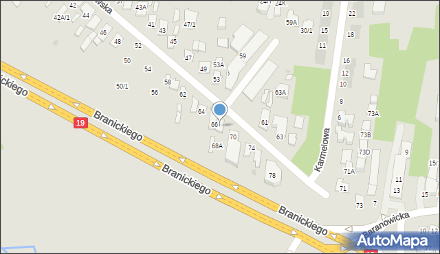 Białystok, Nowowarszawska, 68, mapa Białegostoku