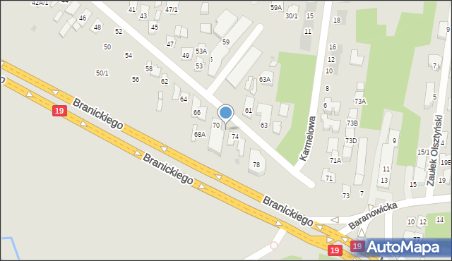 Białystok, Nowowarszawska, 72, mapa Białegostoku