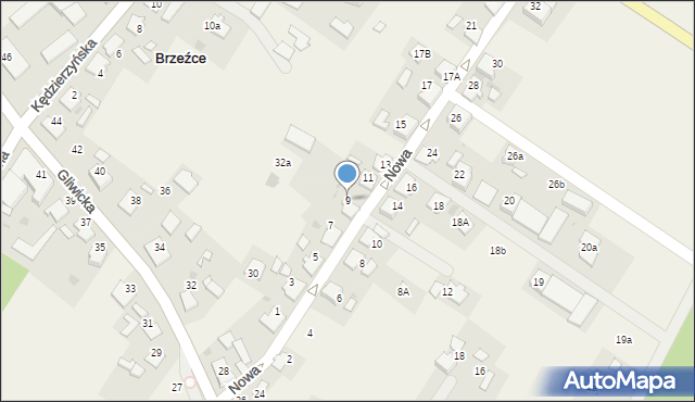 Brzeźce, Nowa, 9, mapa Brzeźce
