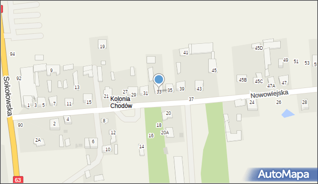 Chodów, Nowowiejska, 33, mapa Chodów