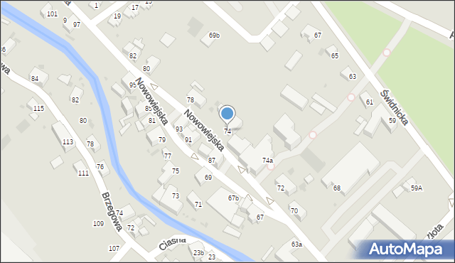 Dzierżoniów, Nowowiejska, 74, mapa Dzierżoniów