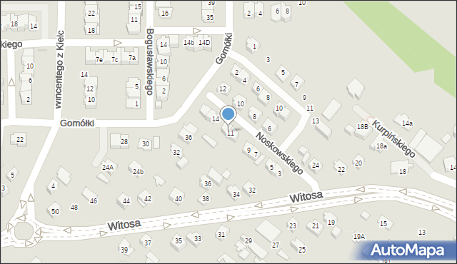 Kielce, Noskowskiego Zygmunta, 11A, mapa Kielc