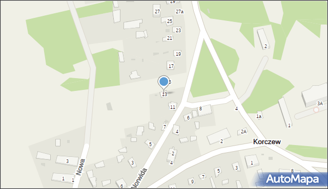 Korczew, Norwida Cypriana Kamila, 13, mapa Korczew