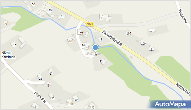 Krośnica, Nowotarska, 36, mapa Krośnica