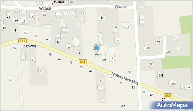 Krubin, Nowodworska, 32, mapa Krubin
