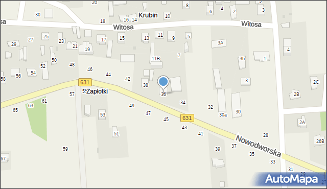 Krubin, Nowodworska, 36, mapa Krubin