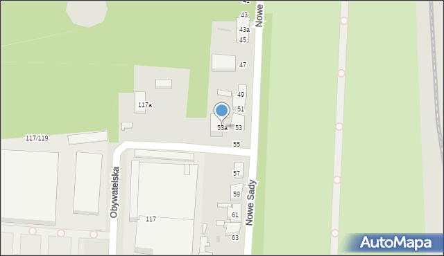 Łódź, Nowe Sady, 53a, mapa Łodzi