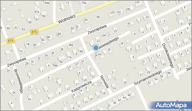 Mielec, Nowowiejskiego, 14, mapa Mielca